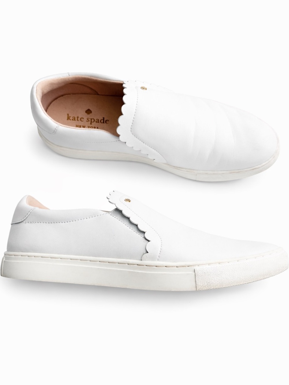 KATE SPADE Aleta Slip-On Leather Sneakers Women's White Shoes 7.5 preppy casual